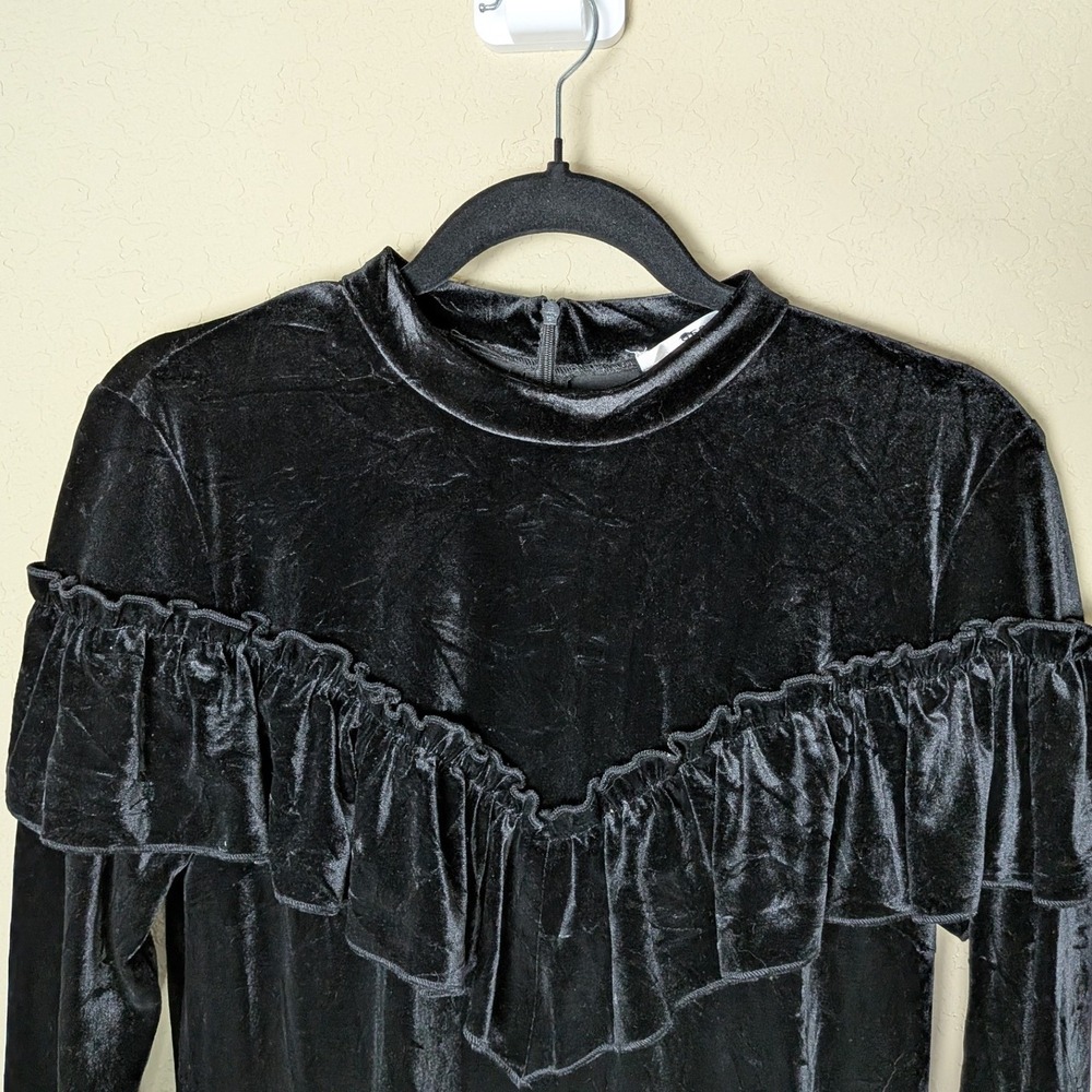 Gestuz Black Velvet Ruffle Long Sleeve Dress Sz M Whimsigoth Goth Witchy 90s Y2K - Picture 4 of 8
